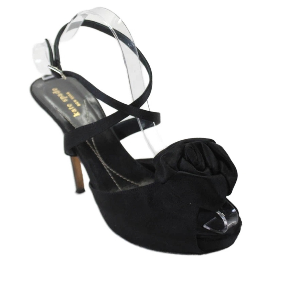 Kate Spade Women's Black Open Toe Floral Knot Ankle Buckle Sandals Size 8.5